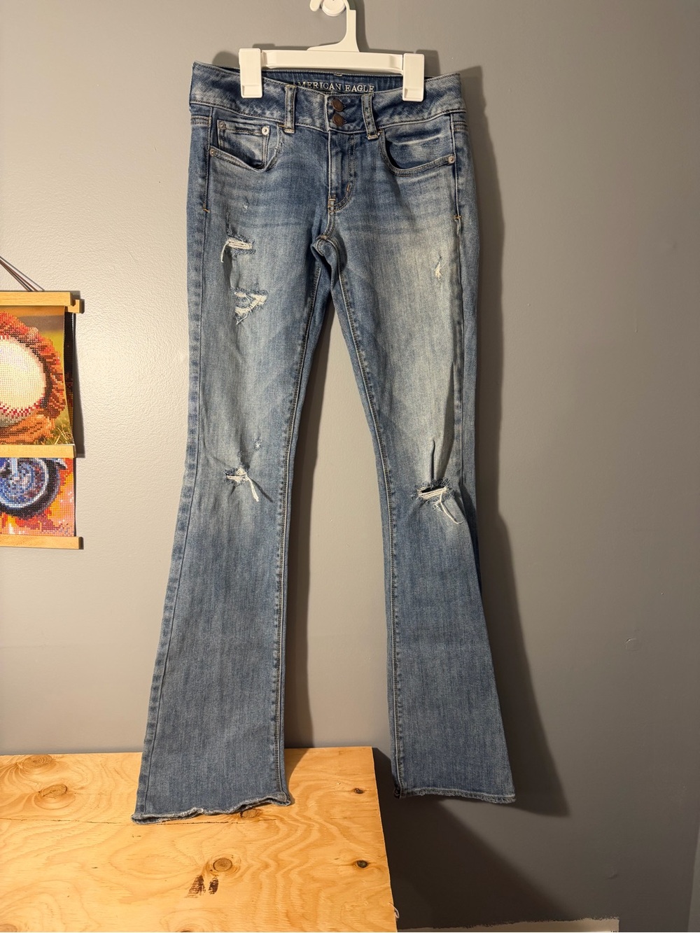 American Eagle Outfitters Light Blue Distressed Artist Stretch bootcut jeans